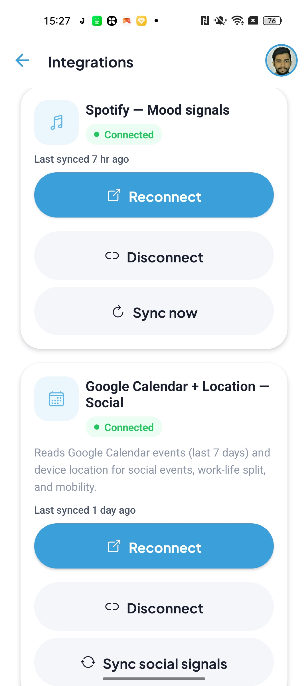 Integrations screen